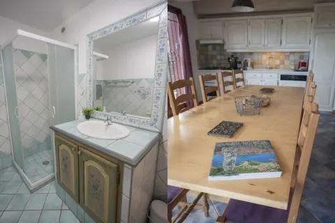 Salle d'eau du rez-de-chaussée du gîte Lavande avec douche et WC